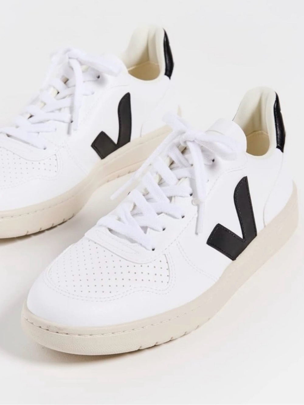 Veja V10 Women’s White Low-Top Leather Sneakers with Black Accent